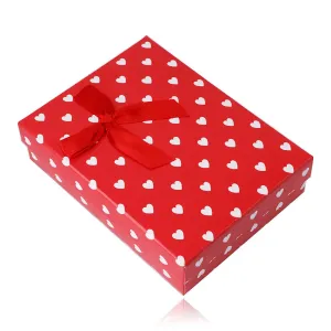 Poklon kutija za lančić ili set - bijela srca, crvena podloga
