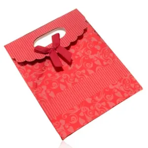 Sjajna papirnata darovna vrećica, tamnocrvena, mašna, prorez