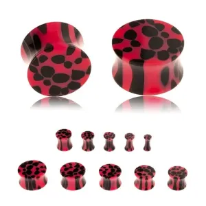 Akrilni sedlasti čepić za uho, ružičasto-crni uzorak - točke leoparda - Širina: 11 mm