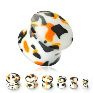 Bijeli čepić za uši sa crnim i narančastim točkicama - Širina: 10 mm