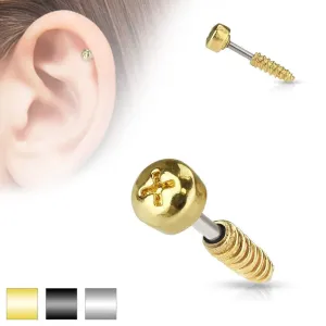 Čelični piercing za uho tragus - imitacija odvijača, različite boje - Piercing boja: Srebrna