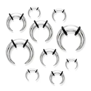 Čelični piercing za uši, bivolski stil, srebrna boja, crne gume - Širina: 6 mm