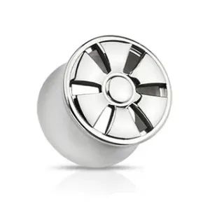 Čepić za uši od nehrđajućeg čelika, konkavni - motiv kotača - Širina piercinga: 16 mm