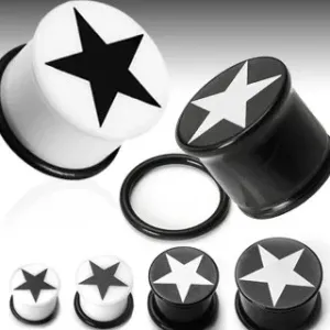 Čepić za uši sa simbolom zvijezde - Širina: 10 mm, Piercing boja: Crna