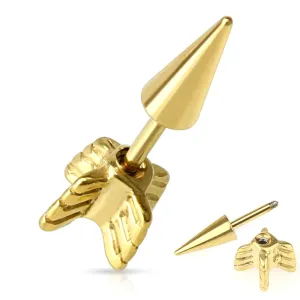 Lažni čepić za uho od 316L nehrđajućeg čelika - strelica zlatne boje s finim zarezima
