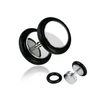Lažni piercing od nehrđajućeg čelika - sjajni okrugli oblik, crne trake, 8 mm - Širina piercinga: 1,2 mm