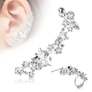 Lažni piercing za uho od nehrđajućeg čelika srebrne boje, rodij - svjetlucavo prozirne zvijezde - Oblik piercinga: Desno
