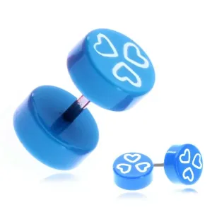 Lažni piercing za uši od akrilika - plavi krug i srca