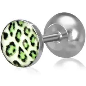 Lažni piercing za uši od čelika, krug sa zelenim uzorkom leoparda