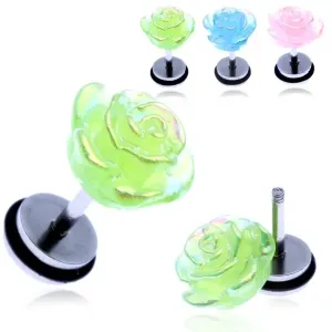 Lažni piercing za uši, od čelika - ruža u raznim bojama - Piercing boja: Zelena