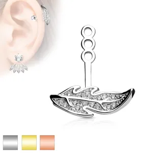 Privjesak za dugme naušnice ili piercing, uski svjetlucavi list - Boja: Bakar, Oblik piercinga: Lijevo