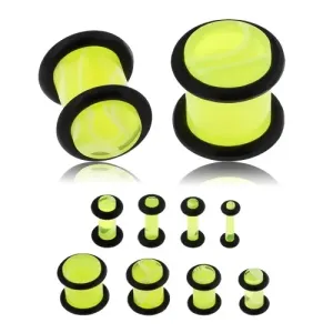 Proširivač za uho od akrilika, fluorescentno žuta boja, mramorni uzorak, crne gumice - Širina: 2,5 mm