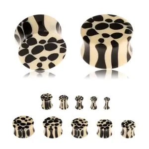 Proširivač za uho od akrilika u obliku sedla, bež i crni uzorak leopardove kože - Širina: 11 mm