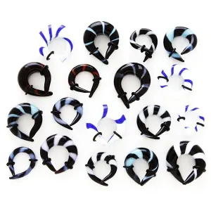 Proširivač za uši - oblik roga s gumicama - Širina: 4 mm, Piercing boja: Crna - Svijetlo plava
