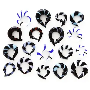 Proširivač za uši - oblik roga s gumicama - Širina: 5 mm, Piercing boja: Crna - Svijetlo plava