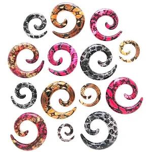 Proširivač za uši - spirala, zmijska koža - Širina: 10 mm, Piercing boja: Crna