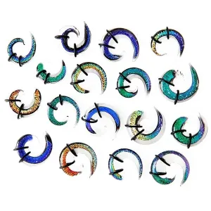Proširivač za uši - staklena spirala u više boja, gumice - Širina: 5,5 mm, Piercing boja: Prozirna - Plava