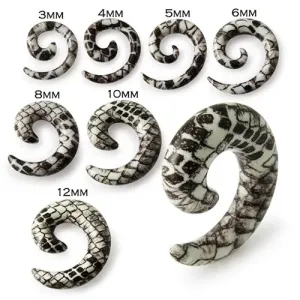 Pužić za uši - bijelo-smeđi proširivač s motivom zmijske kože - Širina: 10 mm