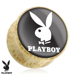 Sedlasti plug za uho od prirodnog drveta, Playboy zečić, crna podloga - Širina: 10 mm