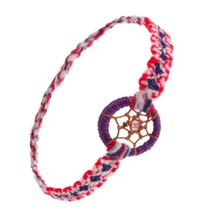 Narukvica u boji od meke vune, krug, paučina sa perlom, stil hvatača snova