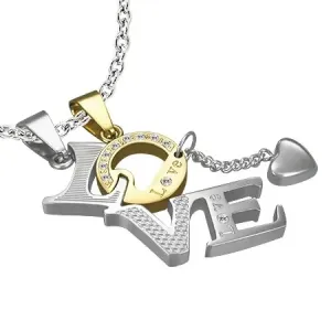 Komplet privjesaka od nehrđajućeg čelika - LOVE, zlatno slovo „O