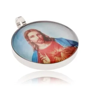 Okrugli čelični medaljon, Isus u crveno-plavoj odori