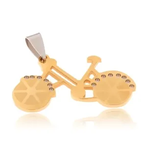 Privjesak od nehrđajućeg čelika - bicikl zlatne boje, prozirni cirkoni