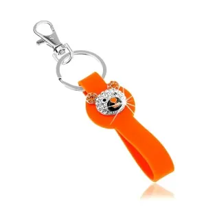 Privjesak za ključeve srebrne boje, narančasti silikonski privjesak, svjetlucava glava medvjeda