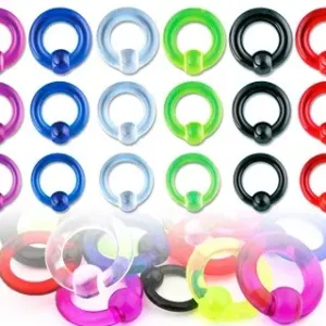 Akrilni UV piercing - prsten s perlicom, glatka površina - Mjere: 3 mm x 12 mm x 7 mm, Piercing boja: Bijela