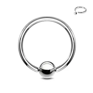 Čelični piercing - krug i loptica srebrne boje, širina 1,2 mm - Širina x promjer x veličina loptice: 1,2 mm x 14 mm x 4 mm