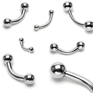 Čelični piercing za obrvu sa dvije loptice, 2 mm - Mjere: 2 mm x 12 mm x 5 mm