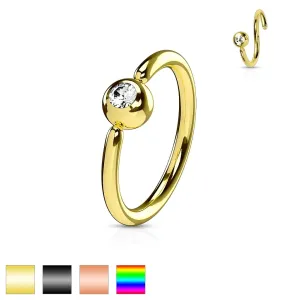 Piercing od nehrđajućeg čelika, sjajni krug, loptica sa prozirnim cirkonom - Širina piercinga: 1 mm, Piercing boja: Zlatna