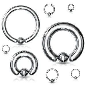 316L čelični piercing - jednostavni krug sa lopticom, srebrna boja, širina 5 mm - Širina x promjer x veličina loptice: 5 mm x 16 mm x 8 mm