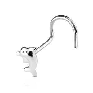 925 srebrni piercing za nos savijenog oblika - mali dupin u skoku