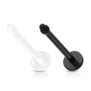 BioFlex piercing u nosu – ravna iglica, krug, crne i prozirne boje - Širina piercinga: 1 mm, Piercing boja: Prozirna
