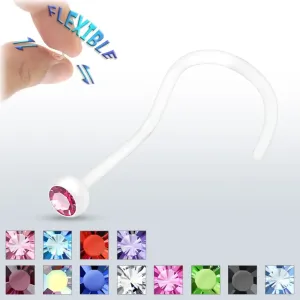Piercing za nos od BioFlexa - prozirni, sa cirkonom - Boja cirkona: Zelena - ZE
