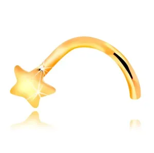 Piercing za nos od žutog 14K zlata - savijen, mala zvijezda