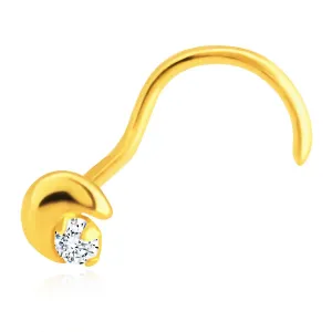 Piercing za nos od žutog 14K zlata - savijen, polumjesec, cirkon