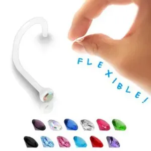 Piercing za nos - prozirni BioFlex sa cirkonom u boji - Boja cirkona: Aurora Borealis - AB