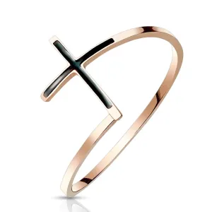 316L čelični prsten bakrene boje - križ s crnom glazurom, uski krakovi - Veličina: 51