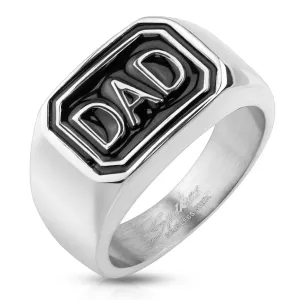 316L čelični prsten srebrne boje, crni pravokutnik sa natpisom DAD - Veličina: 62