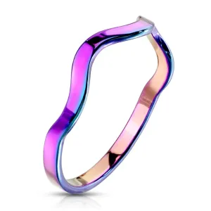Čelični prsten duginih boja - motiv vala, uski krakovi - Veličina: 51