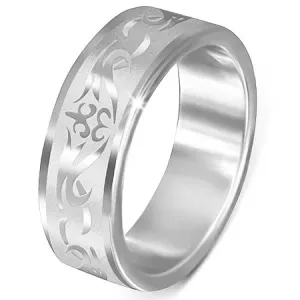 Čelični prsten - mat sa sjajnim tribal ukrasom - Veličina: 61