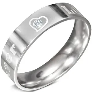 Čelični prsten - natpis FOREVER LOVE i cirkon, 6 mm - Veličina: 60