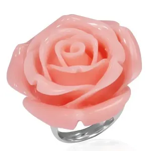 Čelični prsten - ružičasti cvijet od smole u cvatu - Veličina: 49