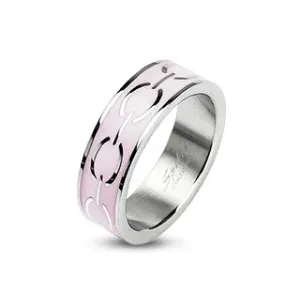 Čelični prsten - ružičasto obojena unutarnja pruga, uzorak lanca - Veličina: 57