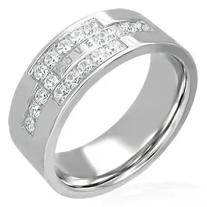 Čelični prsten s cirkonima i natpisom LOVE - Veličina: 60