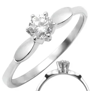 Čelični prsten s prozirnim izbočenim cirkonom s ovalima sa strane - Veličina: 50