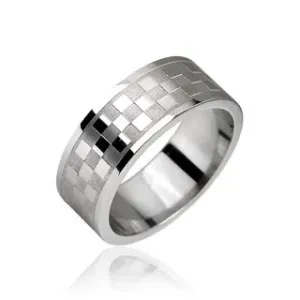 Čelični prsten s uzorkom šahovske ploče - Veličina: 57