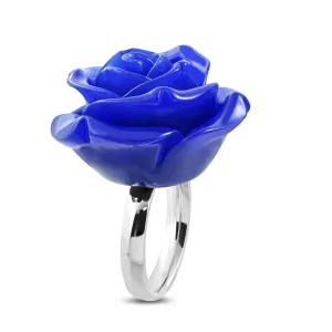 Čelični prsten - sjajan, tamno plava ruža od smole - Veličina: 51